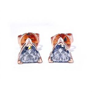 Pendientes de Moissanita Tianyu Gems Personalizados, Chapados en Oro Rosa de 14K, Corte Triangular, Engaste de Garra, Minimalistas, para Uso Diario de Mujer - Product Image 1