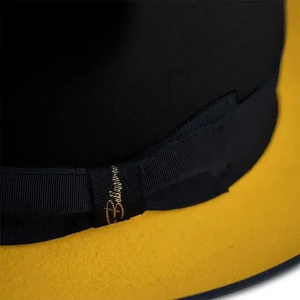 Unisex yellow Black Wool Felt Fedora <b>Hat</b> Wide Flat Brim Formal Dress <b>Hat</b> 56-58CM Adult Vintage Style - Product Image 4