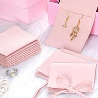 Petit sac d'emballage de bijoux à rabat en daim et velours microfibre rose personnalisé en gros pour bagues et bracelets