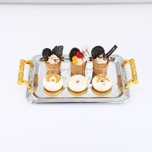 Plateau de service décoratif doré, écologique, compatible lave-vaisselle, avec poignées (lot de 3) - Product Image 5