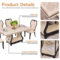 Ensemble de table à manger rectangulaire extensible de style nordique moderne, gain de place, en marbre blanc et chêne rustique massif, 6 places, pour la maison