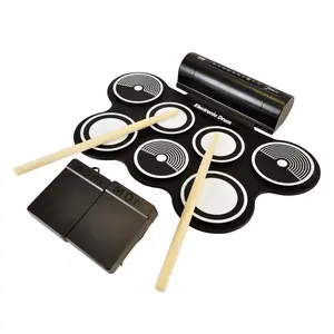 Kit Drum MIDI Gulung Elektronik dengan/7 Bantalan Drum Listrik, Speaker Bawaan, Pedal, Stik Drum, Catu Daya Drum Meja