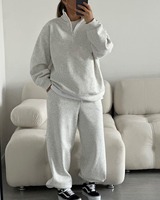 Ensemble de survêtement décontracté pour femme, sweat-shirt demi-zip surdimensionné à col montant et pantalon large à jambes larges, 2 pièces