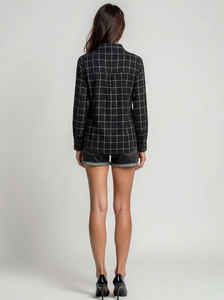 Blusa de Mujer con Diseño de Cuadrícula, Manga Larga, Cuello con Solapa, Camisa de Trabajo, 100% Algodón, Ecológica, Transpirable, Proveedor ODM OEM - Product Image 4