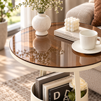 Table d'appoint sculpturale en verre trempé avec plateau rond pour coin lecture - Fourniture de mobilier de projet