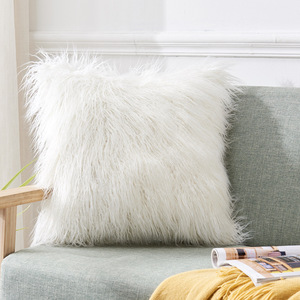 Faux Fur <b>Throw</b> Pillow Square Solid Color Plush Cushion Cover For Living Room Sofa Bedroom Decor - Product Image 3