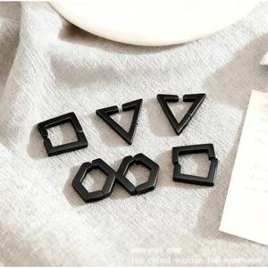 Pendientes geométricos con forma de puño, tono dorado, triangulares, hexagonales, cuadrados, joyería de moda unisex para hombres, mujeres, estudiantes, parejas - Product Image 2