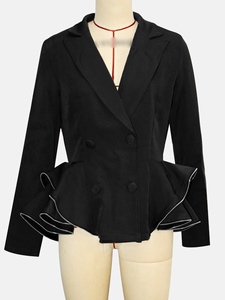 Giacca da Donna Casual Autunno Inverno Stile Motociclista con Stampa, Maniche Lunghe, Bottoni e Volant Irregolari - Product Image 4