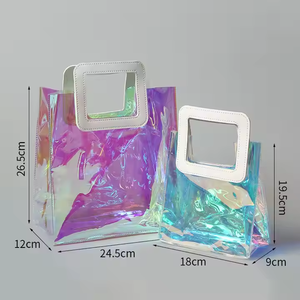 Gran oferta, bolsa de regalo de PVC impermeable, Asa de PU, botón a presión, bolsa de compras de playa transparente promocional, descuento - Product Image 5