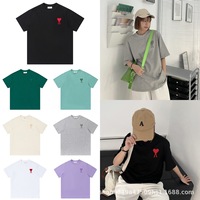 T-shirt vintage à manches courtes pour homme et femme, tendance, en coton, avec broderie de lettres d'amour macaron, ample, printemps/été, nouveau