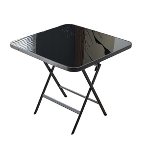 <span class=keywords><strong>Tavolo</strong></span> Pieghevole <span class=keywords><strong>Quadrato</strong></span> con Telaio in Metallo Nero e Vetro in Acciaio Inossidabile, Ideale per Giardino, Spiaggia e Patio di Ristoranti - Product Image 1