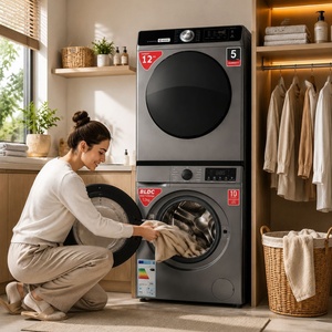 Secadora MK120WBB de 12 kg, apilable, con temporizador de retardo de 1200 RPM, enchufe europeo, diseño apilable, fácil de almacenar y ahorrar espacio. - Product Image 1