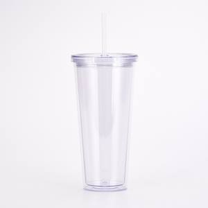 Gobelets en plastique à double paroi transparents de 24 oz avec couvercles et pailles, sans BPA, tasses à café avec paille, gobelet de voyage pour fête, fabriqué au Vietnam - Product Image 3