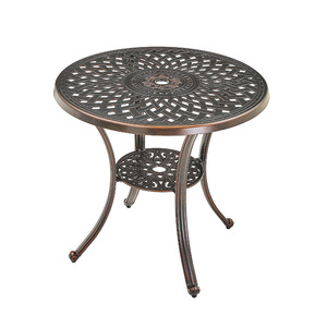 Outdoor Aluminum Round <b>Table</b> With Storage Shelf Waterproof Rust Resistant Traditional Design For Patio Garden Balcony Use - Product Image 1