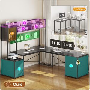 Black 6 <strong>Drawers</strong> Reversible <strong>File</strong> <strong>Drawer</strong> Hutch Storage Shelves L Shaped Gaming Corner <strong>Desk</strong> <strong>Computer</strong> Office Table - Product Image 4