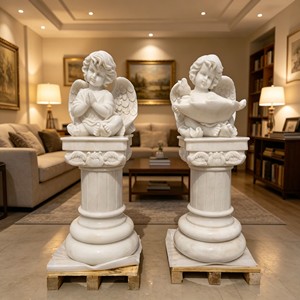 Estatua de querubín sentado en <span class=keywords><strong>un</strong></span> lavabo de mármol blanco, decoración de jardín de iglesia europea, adorno de césped, talla de mármol natural para patio exterior. - Product Image 6