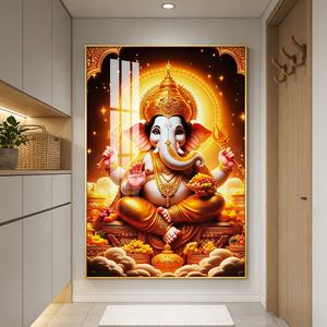 Pintura Decorativa de Pared de Porcelana de Cristal para Sala de Estar Moderna, Estatua Dorada de Elefante con LED, Personalizada al por Mayor - Product Image 2
