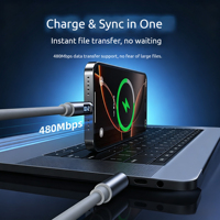 Kabel Data Digital Silikon 240W Tipe-C Transfer Data Kecepatan Tinggi untuk Hard Drive Eksternal dan Pengisian Daya PD Ponsel