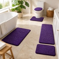 Ensemble de tapis de salle de bain modernes rayés de haute qualité, absorbants et antidérapants, tapis de bain en mousse à mémoire de forme, 5 pièces, violet