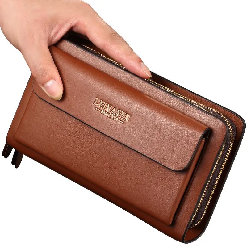 Luxury Men's Business Wallet Handbag Soft Leather Long Casual Zipper Wallet Card Bag Waterproof PU Polyester 20.5 * 4 * 12cm