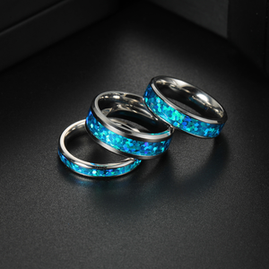 Nouveautés : Bague en acier inoxydable bleu holographique avec incrustation scintillante |   Bague de mode pour hommes et femmes - Product Image 2