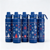 Bouteille de sport de luxe en acier inoxydable 5D imprimée 710 ml, thermos de Noël isolé avec poignée et couvercle pour vélo