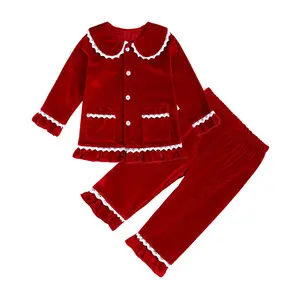 wholesale luxury winter flannel girls velvet pajamas cute nightwear children christmas kids pajamas sets