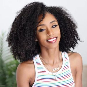 Short <strong>Afro</strong> Kinky Curly Natural Virgin Brazilian <strong>Afro</strong> Curly 250% Density Human Hair HD Lace Front <strong>Wigs</strong> Bang Fringe 14inch <strong>Uk</strong> - Product Image 1