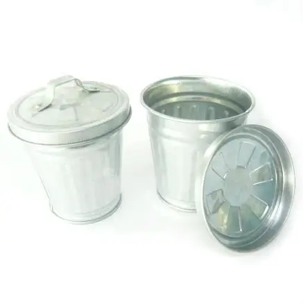 Small Galvanized Trash Can With Lid Mini Desktop Wastebasket Metal Trash Can Bucket Garbage Holder Flower Pot With Lid