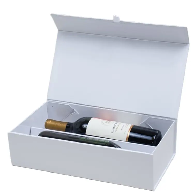 Wiederverwendbare stabile und schützende Konstruktion magnetische Geschenk-Verpackungsboxen aus Papier für zwei Flaschen Wein lieferbar flach und einfach zu montieren