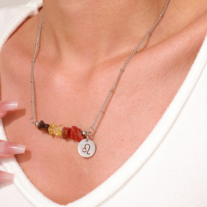 Sản Phẩm Mới 12 Chòm Sao Thẻ May Mắn Birthstone Thép Không Gỉ Chuỗi Dây Chuyền Thời Trang Nhân Tạo Đá Phụ Nữ Quyến Rũ Vòng Cổ - Product Image 1