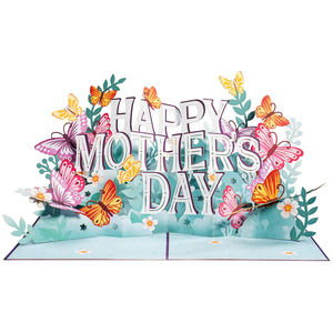 Carte de vœux rectangulaire bleue 3D fleurs et papillons, nouvelle collection, best-seller, carte cadeau <span class=keywords><strong>pop</strong></span>-up pour la fête des mères, en vente - Product Image 2