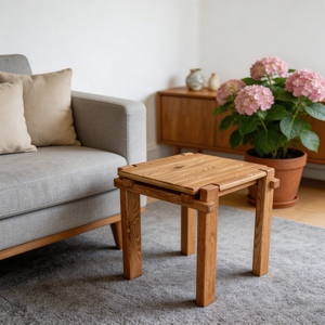 Mesa de Restaurante Cuadrada de Madera de Roble Vintage con Cuatro Patas, Mesas Auxiliares de Madera - Product Image 6