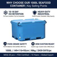 Boîte à poisson en plastique rotomoulé empilable et isotherme avec couvercle, conteneur de chaîne du froid isolé en PU pour fruits de mer et aquaculture
