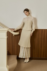 Conjunto de Blusa Clásica de Encaje ATHENA y Falda con Ribete de Encaje de Algodón, Estilo Vintage, Elegante y Romántico, Algodón (exterior) + Encaje Elástico (interior) KS52 - Product Image 6