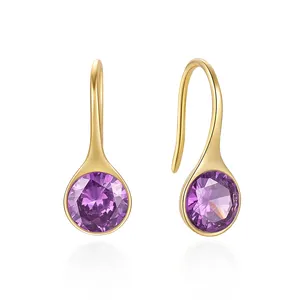 Hoop Earrings 925 Silver Trendy 5A Zircon Fine Jewelry For Women Non Tarnish Luxury Purple Zircon Pendant Ear Hook