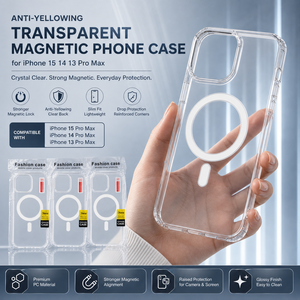 Custodia Magnetica Trasparente Anti-Ingiallimento Personalizzabile per iPhone 15 14 13 Pro Max, Cover Protettiva Sottile - Product Image 1