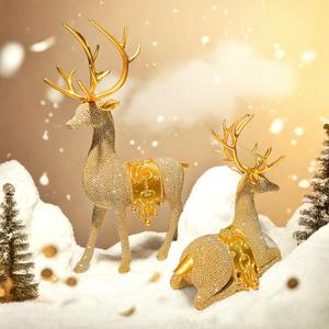 Juego Navideño de Figuras de Alce de Resina Epoxi con Cuentas de Dos Puntos, Arte Popular, Decoración para el Hogar, Adornos para Ambiente Festivo, Escaparate de Centro Comercial - Product Image 1