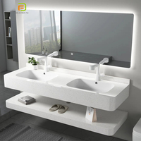 Meubles de salle de bains flottants modernes à surface solide Lavabo en ardoise suspendue au mur Armoire de salle de bains à double évier Vanité pour hôtel