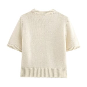 Maglione da <span class=keywords><strong>donna</strong></span> Casual alla moda lavorato a <span class=keywords><strong>maglia</strong></span> <span class=keywords><strong>Beige</strong></span> con girocollo a maniche corte per l'autunno - Product Image 5