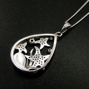 Collier pendentif étoile de mer en argent sterling 925 avec pavé de CZ et larimar naturel, vente en gros - Product Image 4