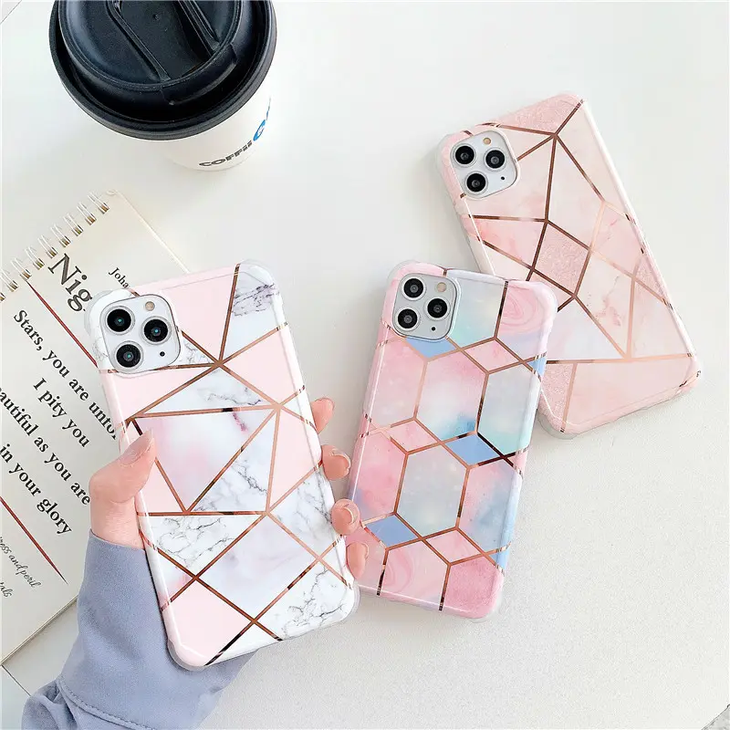 for iPhone 12 Four-corner Anti-fall Hot Sale on Amazon Ins Electroplating Splicing Marble Mobile Phone Case IMD for iPhone 13