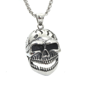 Collar con Colgante de Calavera de Acero Inoxidable, Joyería de Moda Unisex, Regalo en Plata y Negro - Product Image 1