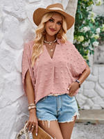 Blusas Casuales de Manga Corta para Mujer, Cuello en V, Ropa de Verano, Blusas y Camisas para Mujer