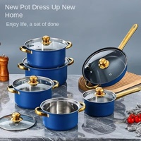 Batterie de cuisine 12 pièces en acier inoxydable, comprenant une marmite, une casserole à lait, une poêle antiadhésive, avec couvercles en verre, fond simple, poignée ergonomique, design moderne
