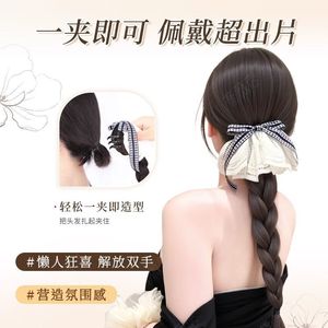 Peluca trenzada con lazo de encaje, cola de caballo baja con clip, extensión de cabello trenzado largo estilo coreano para mujeres - Product Image 4