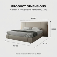 Cadre de lit king size moderne et luxueux, lit plateforme minimaliste rembourré en tissu crème avec éclairage intégré dans la tête de lit