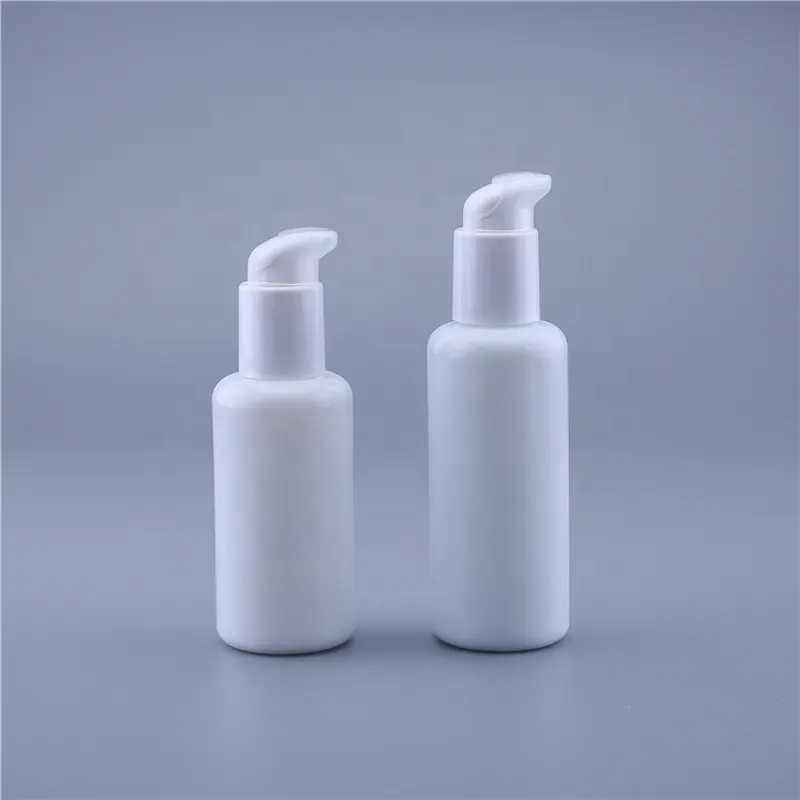 Botella de loción de vidrio vacía blanca al por mayor con bomba, botella de loción de hombro plano de 30ml 50ml de embalaje caliente cosmético