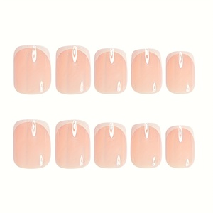 216 faux ongles courts carrés blancs pour <span class=keywords><strong>manucure</strong></span> française, brillants, nude et rose, à presser, pour le quotidien, les études et les fêtes - Product Image 3