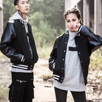 Blouson bombardier d'hiver noir de style vintage pour hommes simple boutonnage avec toile en cuir véritable brodée OEM Letterman Design
